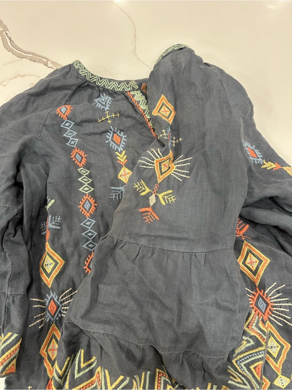Johnny Was Gray Button-Down Shirt with Orange, Yellow and Blue Embroidery - Picture 4 of 7